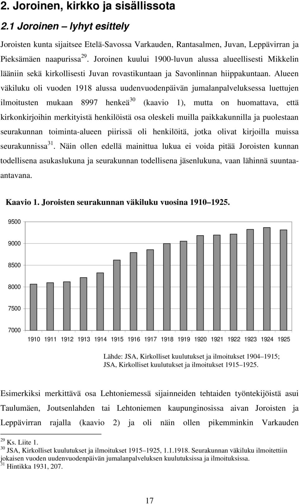 Alueen väkiluku oli vuoden 1918 alussa uudenvuodenpäivän jumalanpalveluksessa luettujen ilmoitusten mukaan 8997 henkeä 30 (kaavio 1), mutta on huomattava, että kirkonkirjoihin merkityistä henkilöistä