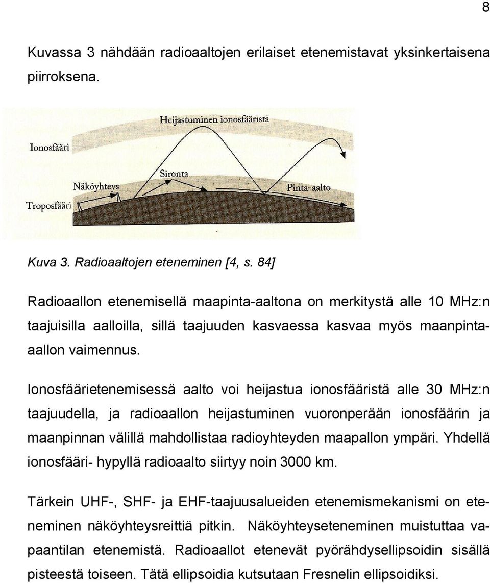 Ionosfäärietenemisessä aalto voi heijastua ionosfääristä alle 30 MHz:n taajuudella, ja radioaallon heijastuminen vuoronperään ionosfäärin ja maanpinnan välillä mahdollistaa radioyhteyden maapallon