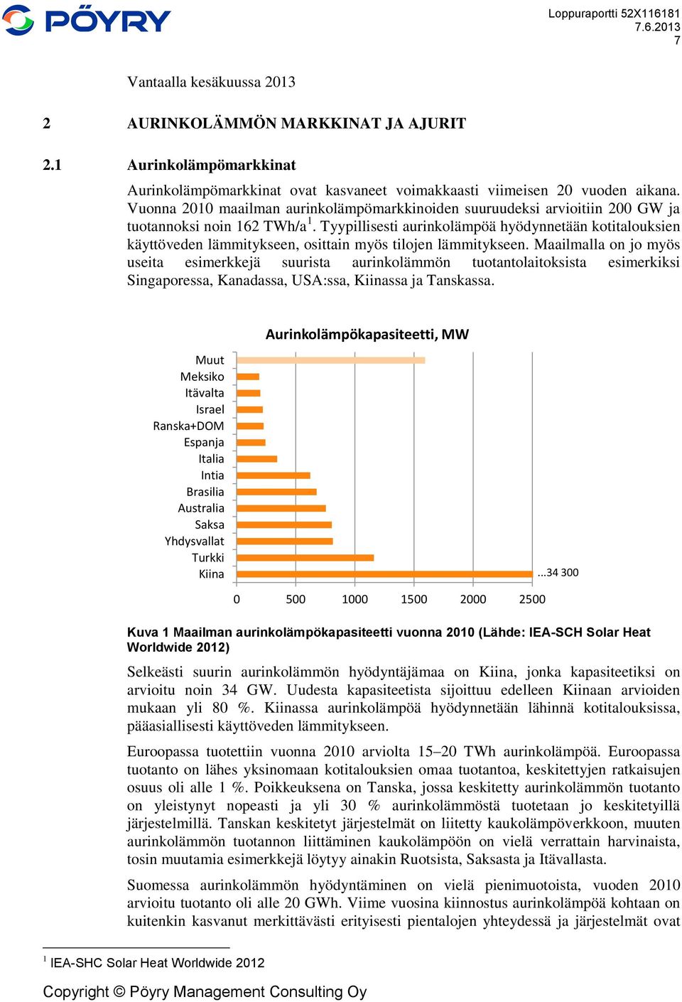 Tyypillisesti aurinkolämpöä hyödynnetään kotitalouksien käyttöveden lämmitykseen, osittain myös tilojen lämmitykseen.