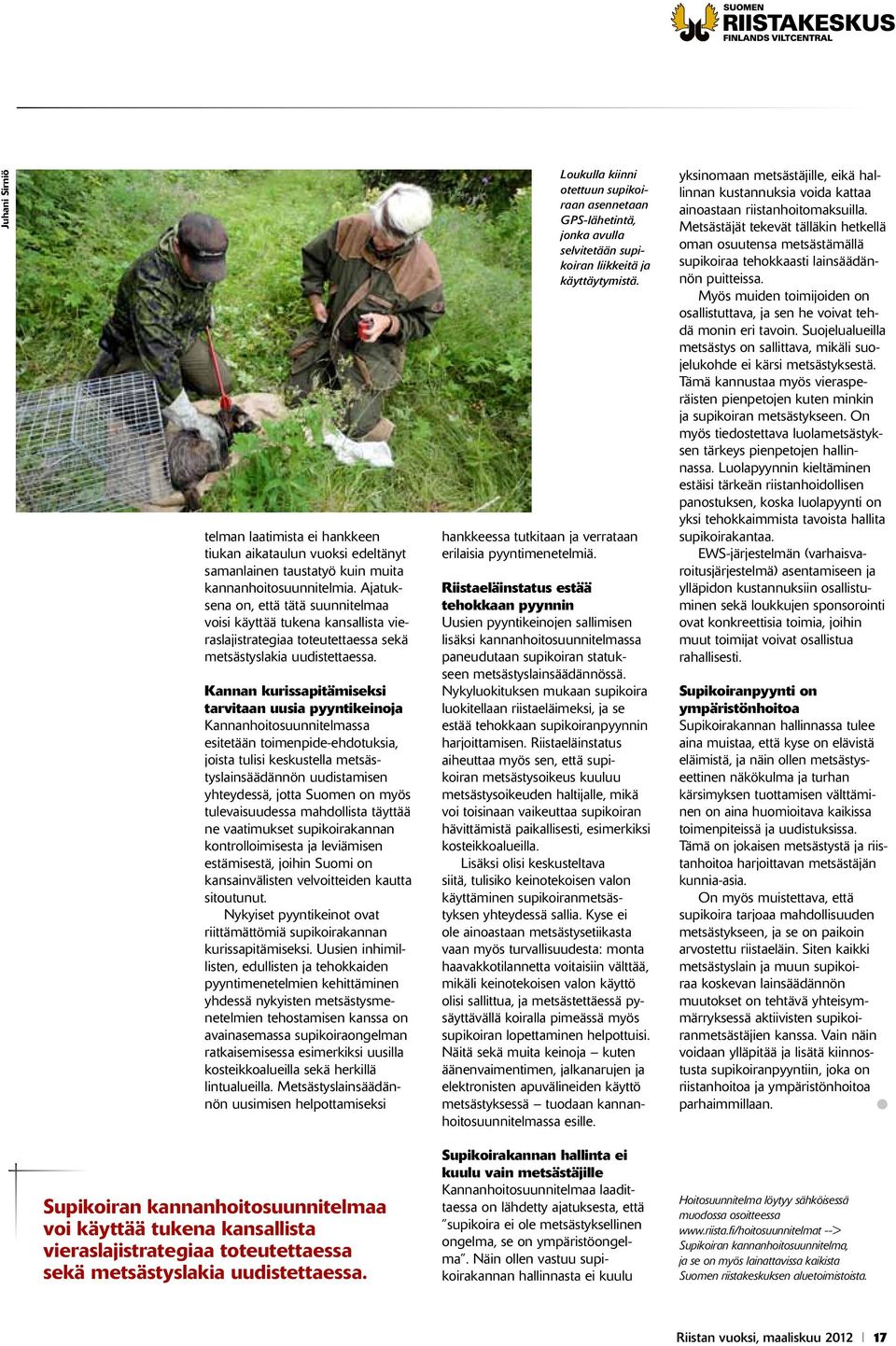 Kannan kurissapitämiseksi tarvitaan uusia pyyntikeinoja Kannanhoitosuunnitelmassa esitetään toimenpide-ehdotuksia, joista tulisi keskustella metsästyslainsäädännön uudistamisen yhteydessä, jotta
