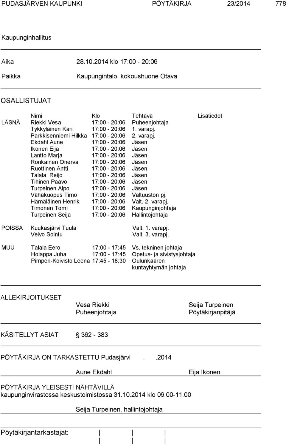 Parkkisenniemi Hilkka 17:00-20:06 2. varapj.