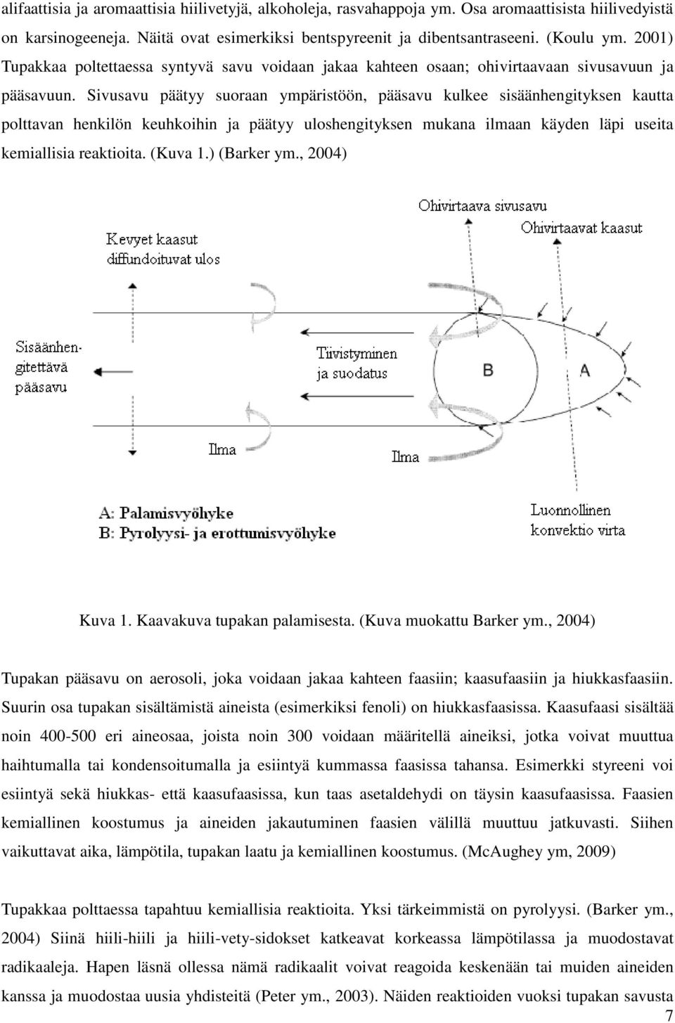 Sivusavu päätyy suoraan ympäristöön, pääsavu kulkee sisäänhengityksen kautta polttavan henkilön keuhkoihin ja päätyy uloshengityksen mukana ilmaan käyden läpi useita kemiallisia reaktioita. (Kuva 1.