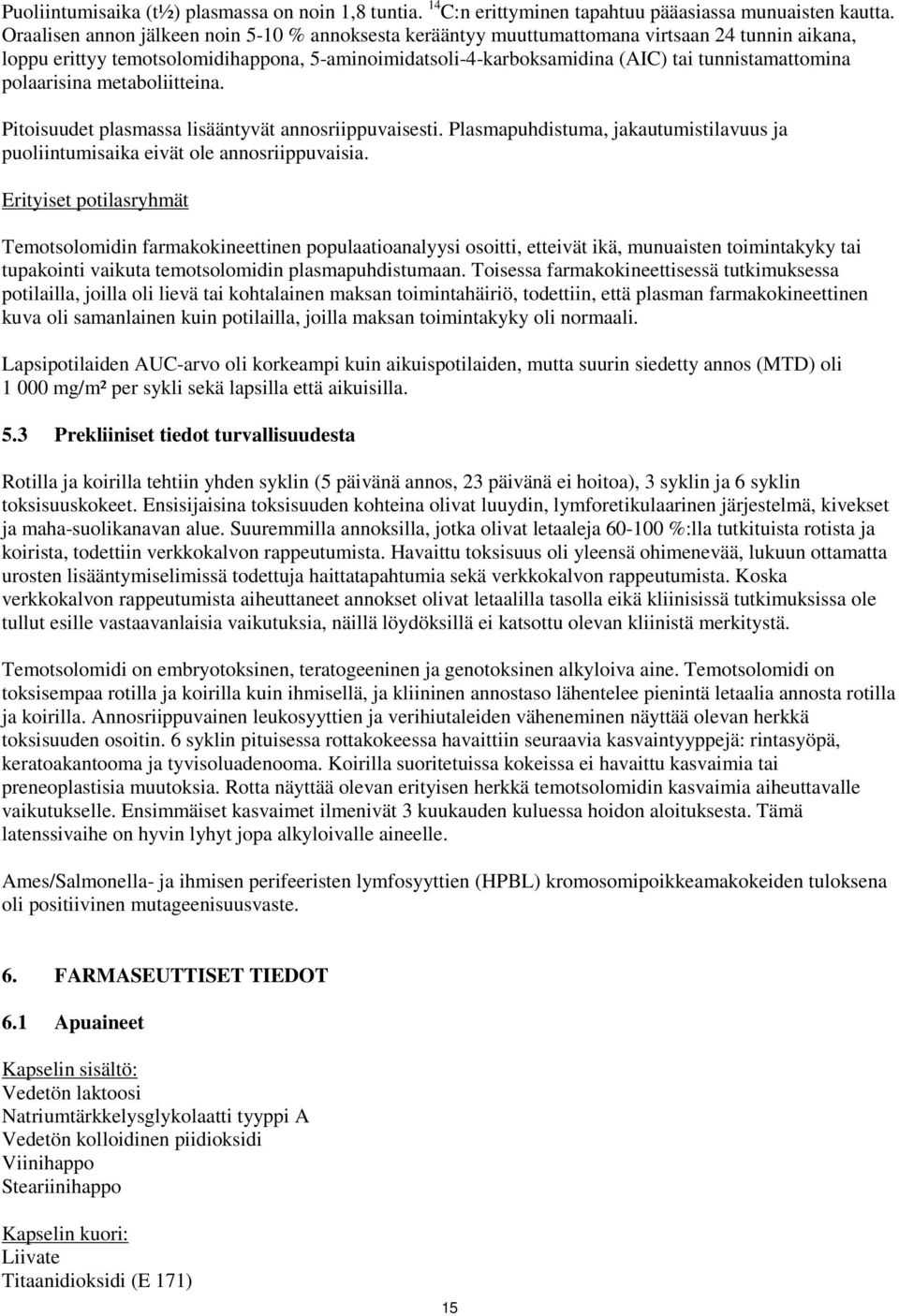 polaarisina metaboliitteina. Pitoisuudet plasmassa lisääntyvät annosriippuvaisesti. Plasmapuhdistuma, jakautumistilavuus ja puoliintumisaika eivät ole annosriippuvaisia.