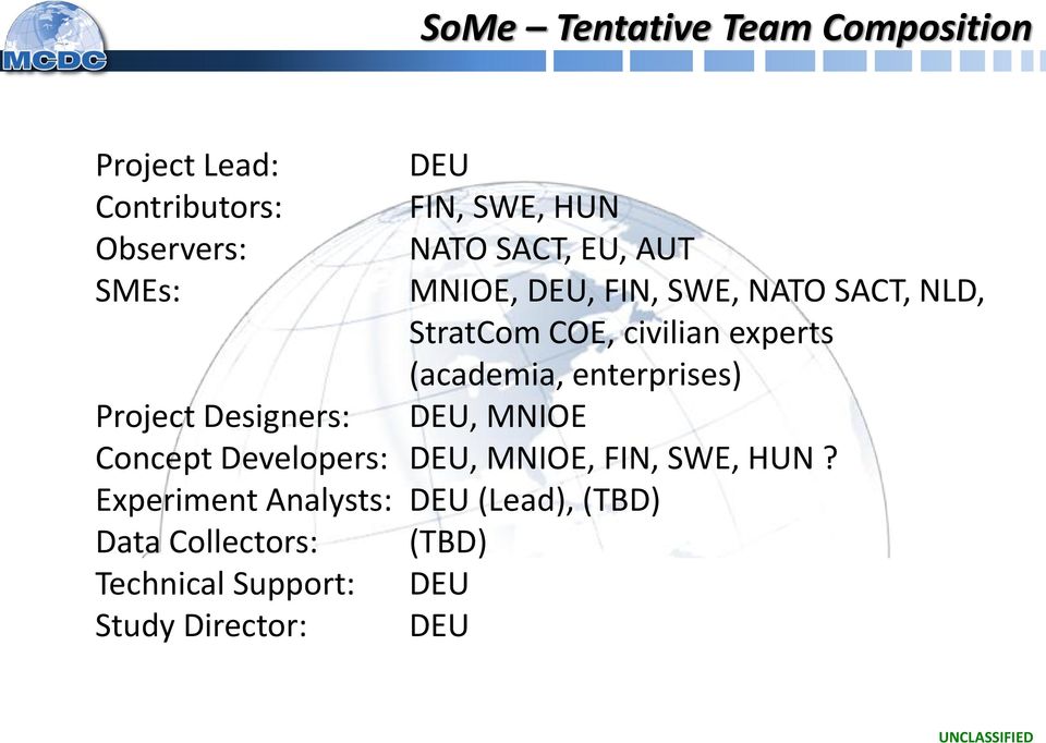 enterprises) Project Designers: DEU, MNIOE Concept Developers: DEU, MNIOE, FIN, SWE, HUN?