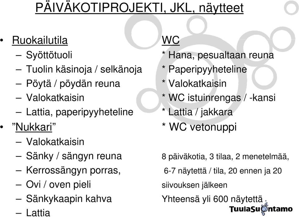 Lattia / jakkara Nukkari * WC vetonuppi Valokatkaisin Sänky / sängyn reuna 8 päiväkotia, 3 tilaa, 2 menetelmää,