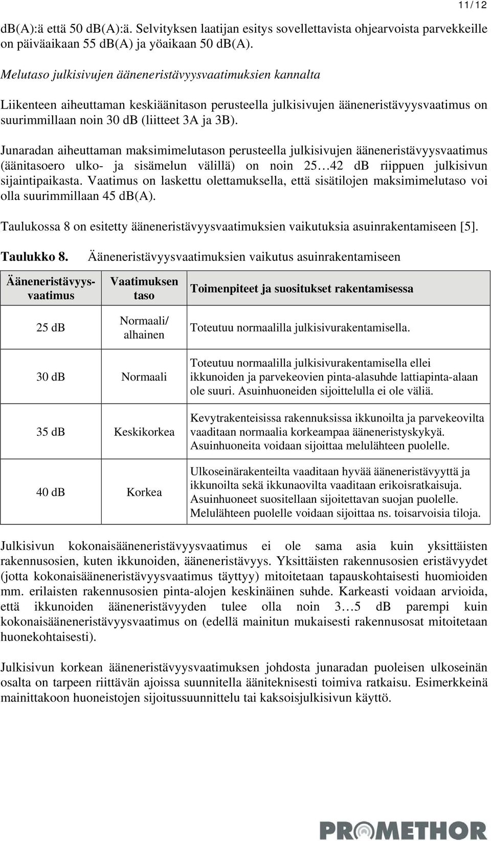 Junaradan aiheuttaman maksimimelutason perusteella julkisivujen ääneneristävyysvaatimus (äänitasoero ulko- ja sisämelun välillä) on noin 25 42 db riippuen julkisivun sijaintipaikasta.