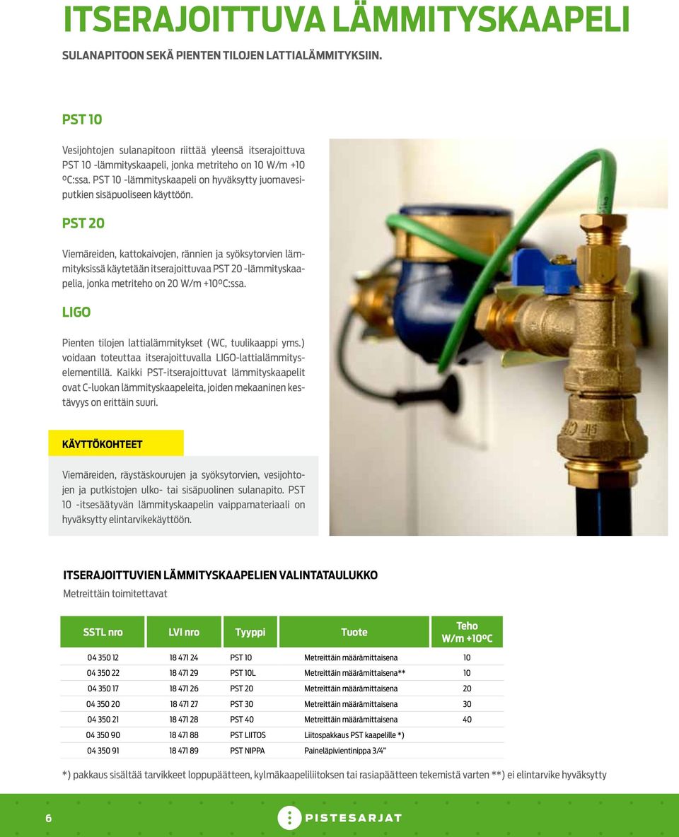 PST 10 -lämmityskaapeli on hyväksytty juomavesiputkien sisäpuoliseen käyttöön.