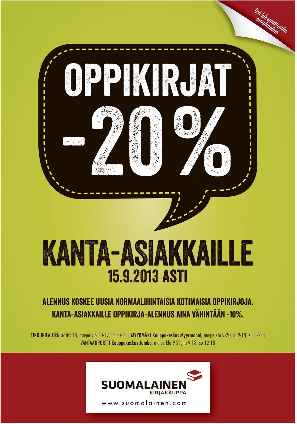 Kanta-asiakkaille oppikirja-alennus aina vähintään -10%.