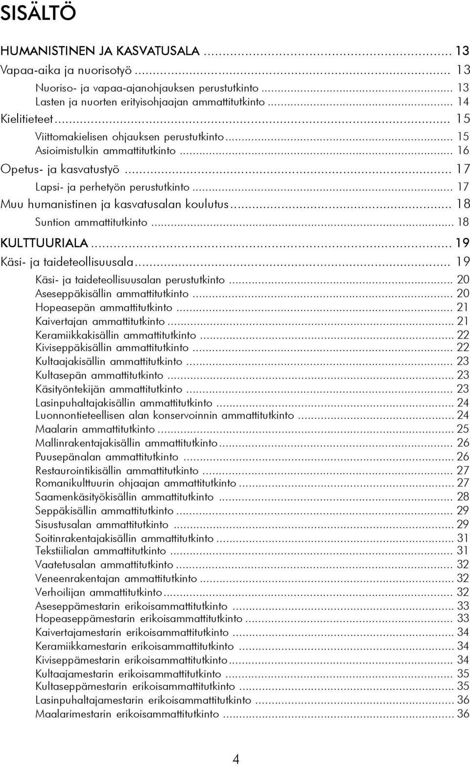 .. 18 Suntion ammattitutkinto... 18 KULTTUURIALA... 19 Käsi- ja taideteollisuusala... 19 Käsi- ja taideteollisuusalan perustutkinto... 20 Aseseppäkisällin ammattitutkinto.