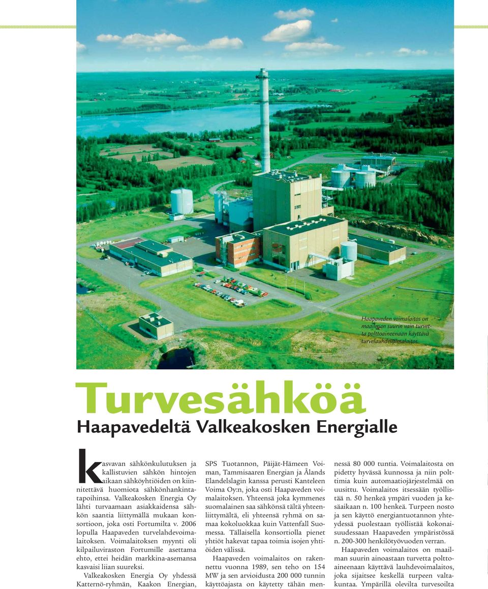 Valkeakosken Energia Oy lähti turvaamaan asiakkaidensa sähkön saantia liittymällä mukaan konsortioon, joka osti Fortumilta v. 2006 lopulla Haapaveden turvelahdevoimalaitoksen.