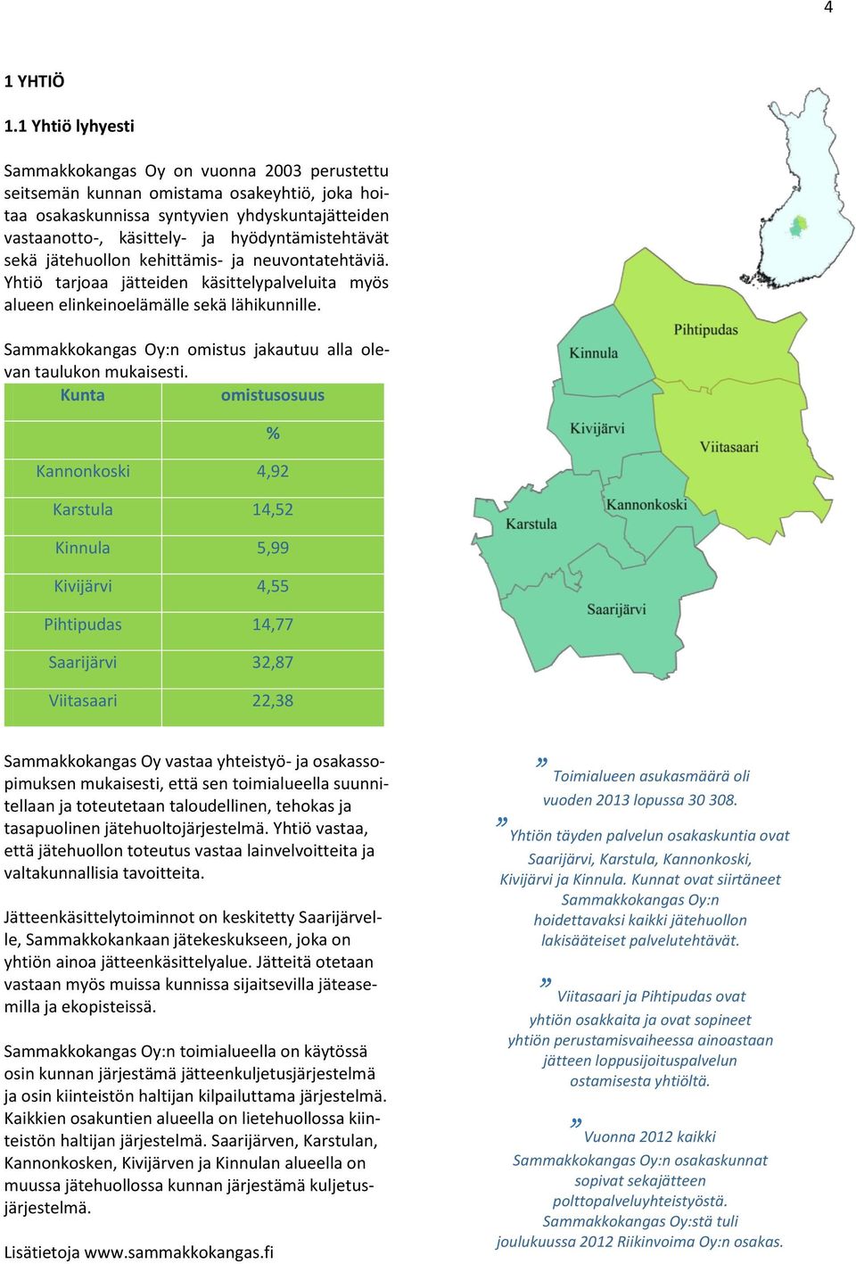 hyödyntämistehtävät sekä jätehuollon kehittämis- ja neuvontatehtäviä. Yhtiö tarjoaa jätteiden käsittelypalveluita myös alueen elinkeinoelämälle sekä lähikunnille.