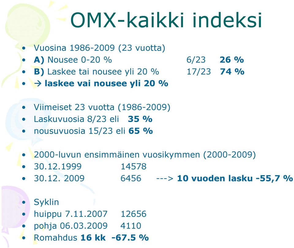 nousuvuosia 15/23 eli 65 % 2000-luvun ensimmäinen vuosikymmen (2000-2009) 30.12.