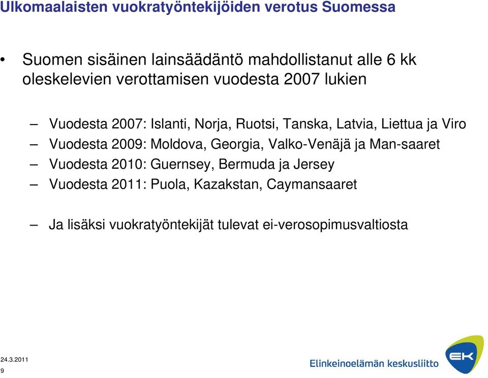 Liettua ja Viro Vuodesta 2009: Moldova, Georgia, Valko-Venäjä ja Man-saaret Vuodesta 2010: Guernsey, Bermuda