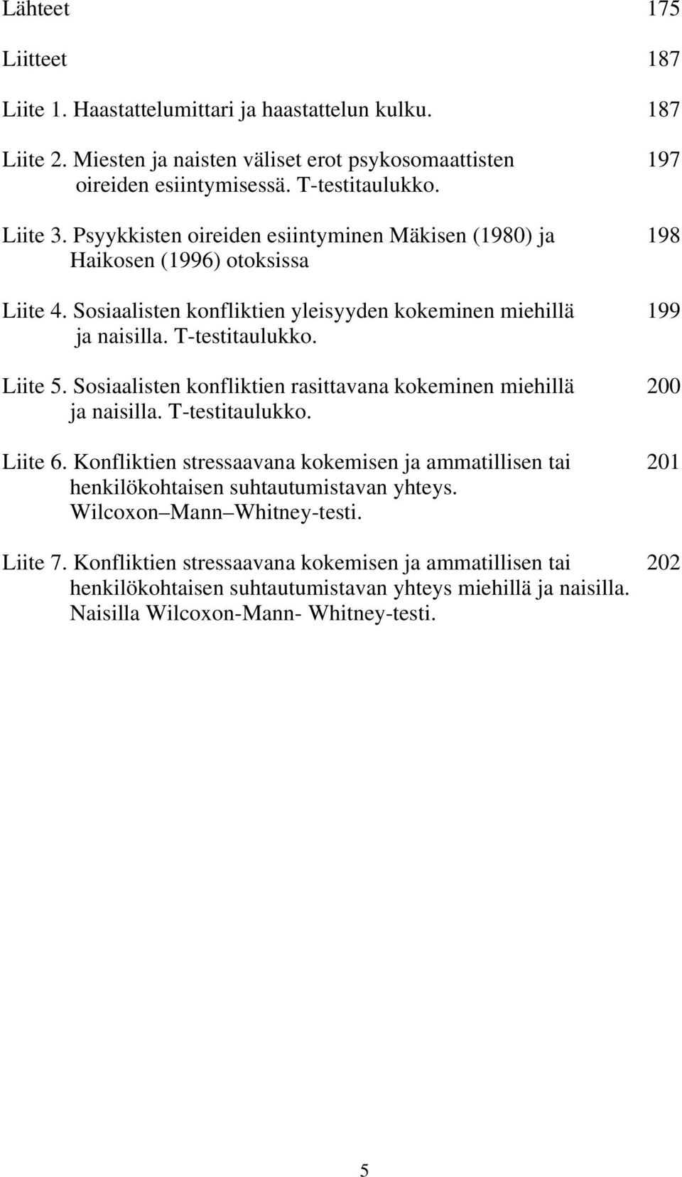 Sosiaalisten konfliktien rasittavana kokeminen miehillä 200 ja naisilla. T-testitaulukko. Liite 6.