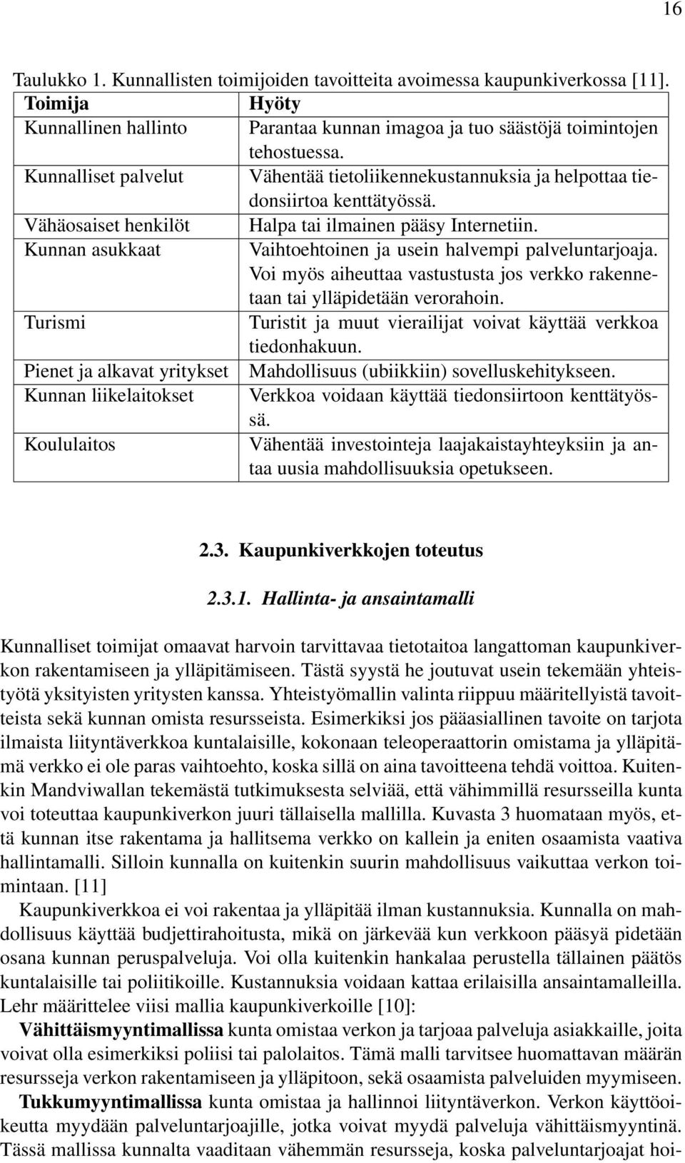 Kunnan asukkaat Vaihtoehtoinen ja usein halvempi palveluntarjoaja. Voi myös aiheuttaa vastustusta jos verkko rakennetaan tai ylläpidetään verorahoin.