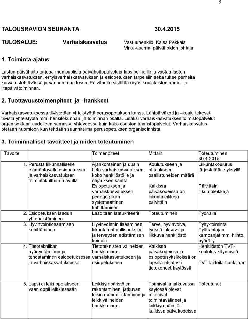 kasvatustehtävässä ja vanhemmuudessa. Päivähoito sisältää myös koululaisten aamu- ja iltapäivätoiminnan. 2.