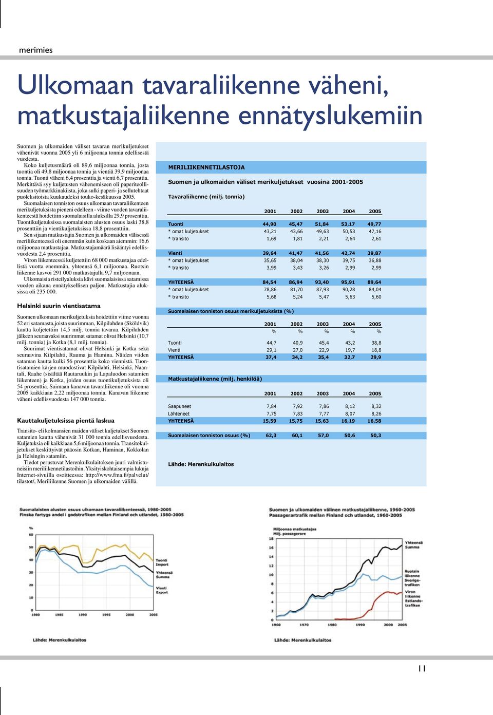 Merkittävä syy kuljetusten vähenemiseen oli paperiteollisuuden työmarkkinakiista, joka sulki paperi- ja sellutehtaat puoleksitoista kuukaudeksi touko-kesäkuussa 2005.