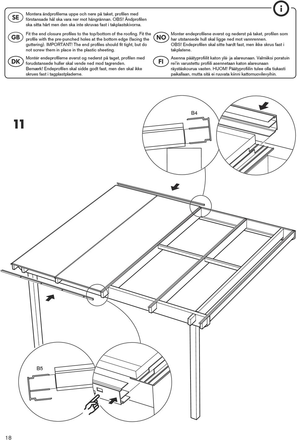 The end profiles should fit tight, but do not screw them in place in the plastic sheeting.