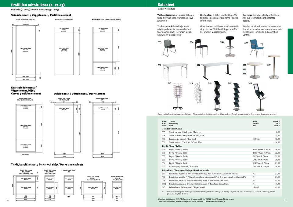 Vi erbjuder ett rikligt urval möbler. Vår tekniska koordinator ger gärna tilläggsinformation. Our range includes plenty of furniture. Ask our Technical Coordinator for details.