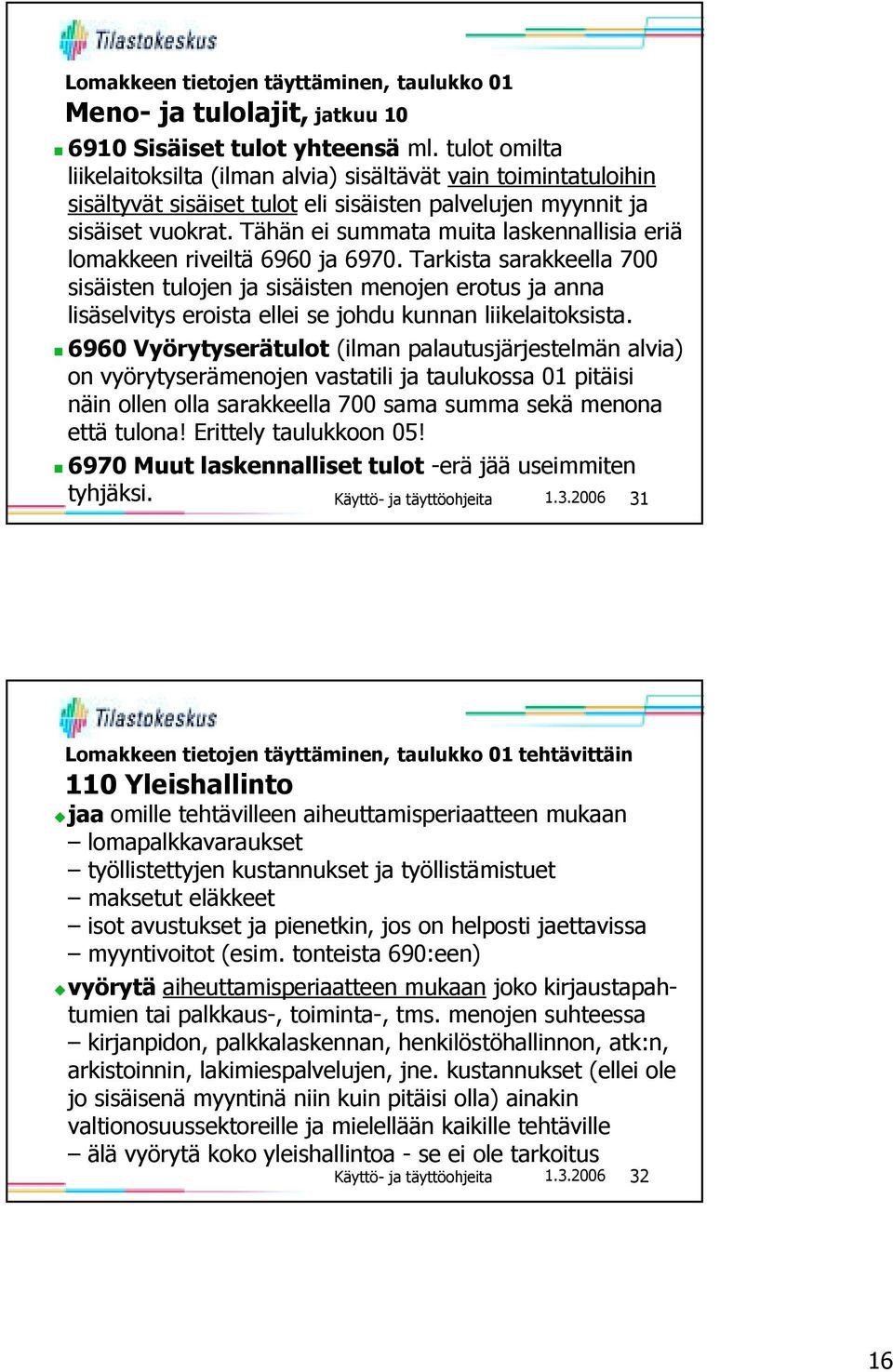 Tähän ei summata muita laskennallisia eriä lomakkeen riveiltä 6960 ja 6970.