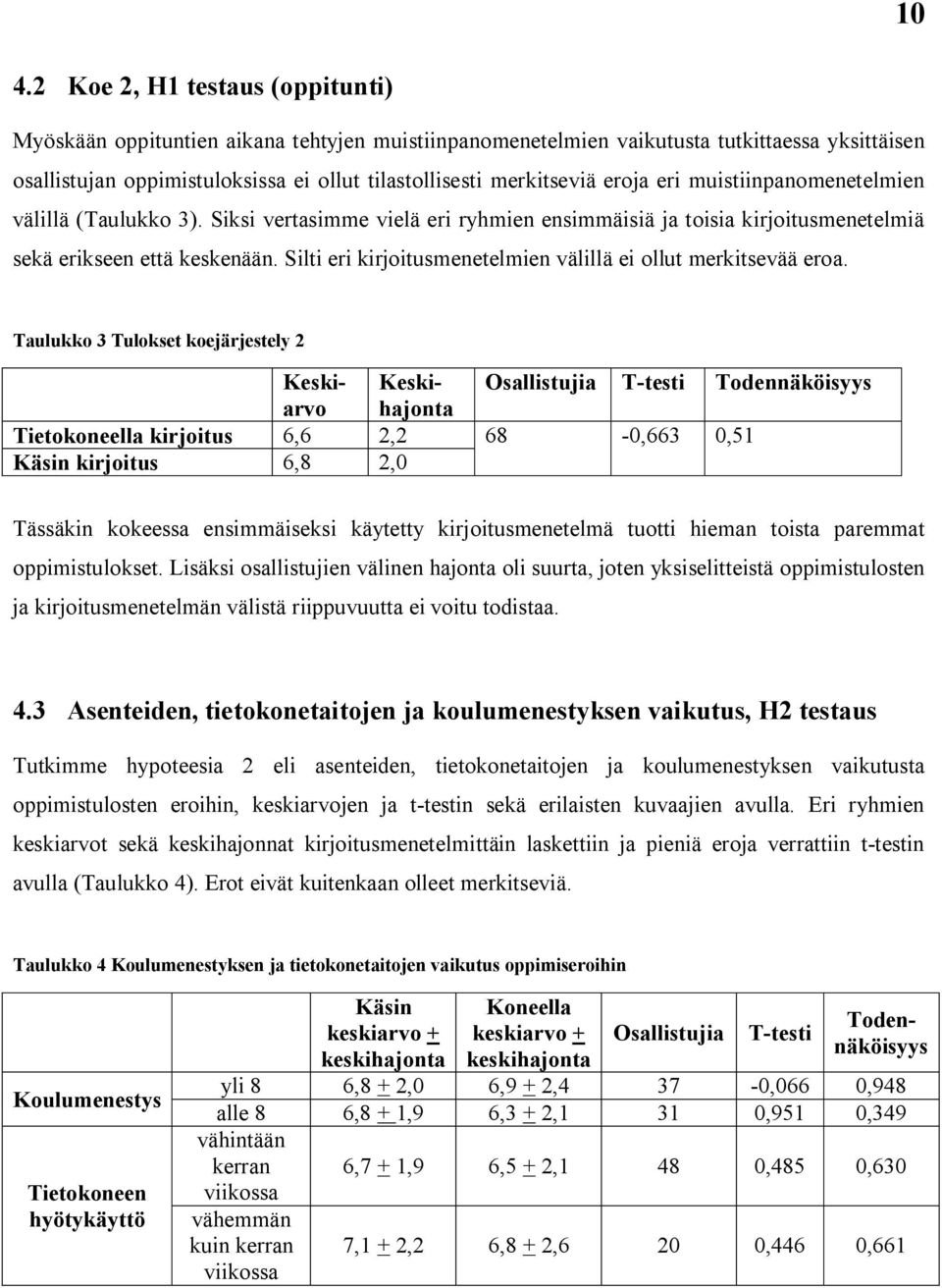 Silti eri kirjoitusmenetelmien välillä ei ollut merkitsevää eroa.