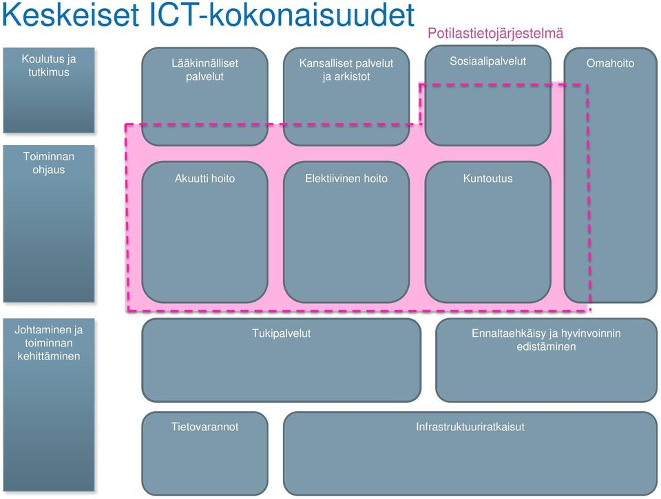 Toiminnan ohjaus Akuutti hoito Elektiivinen hoito Kuntoutus Johtaminen ja toiminnan