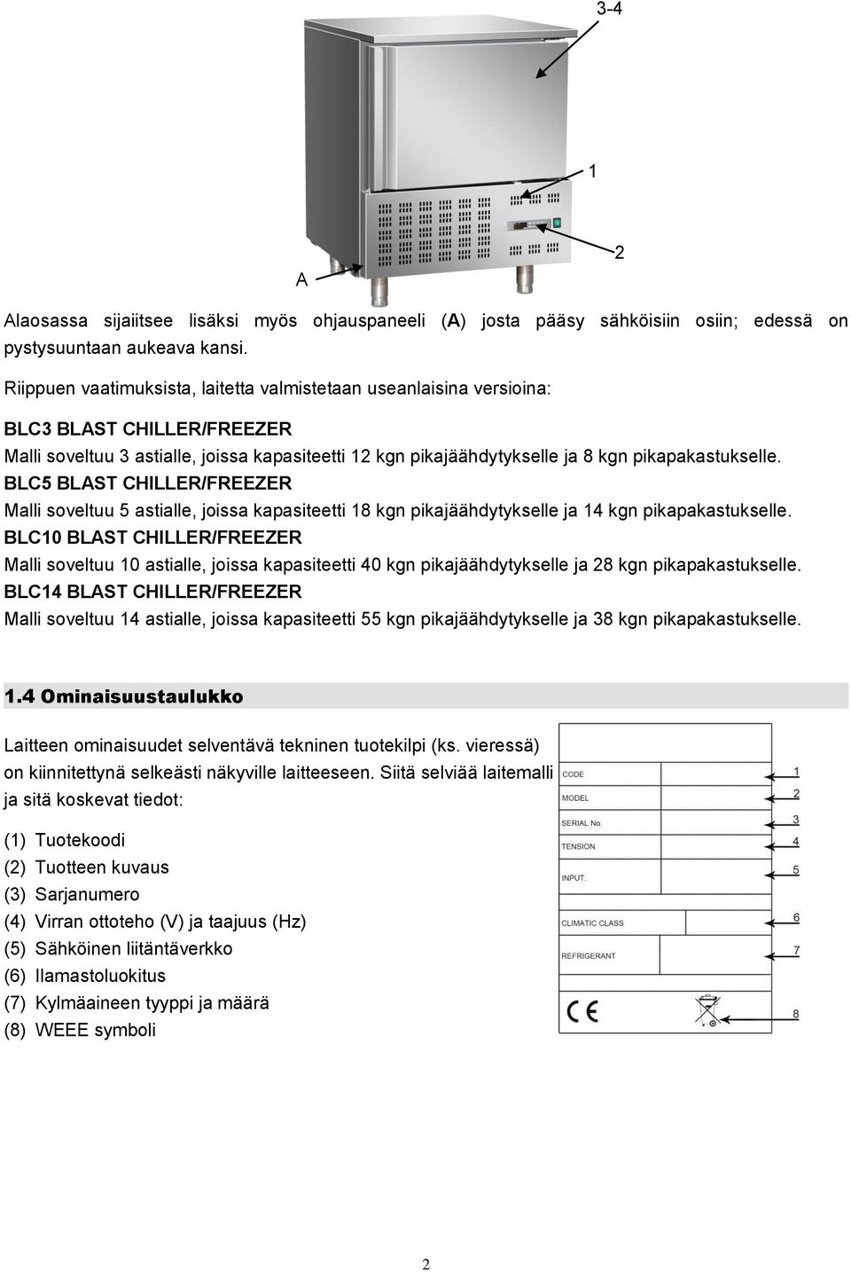 BLC5 BLAST CHILLER/FREEZER Malli soveltuu 5 astialle, joissa kapasiteetti 18 kgn pikajäähdytykselle ja 14 kgn pikapakastukselle.