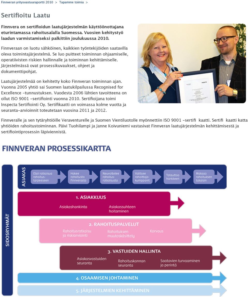 Se luo puitteet toiminnan ohjaamiselle, operatiivisten riskien hallinnalle ja toiminnan kehittämiselle. Järjestelmässä ovat prosessikuvaukset, ohjeet ja dokumenttipohjat.