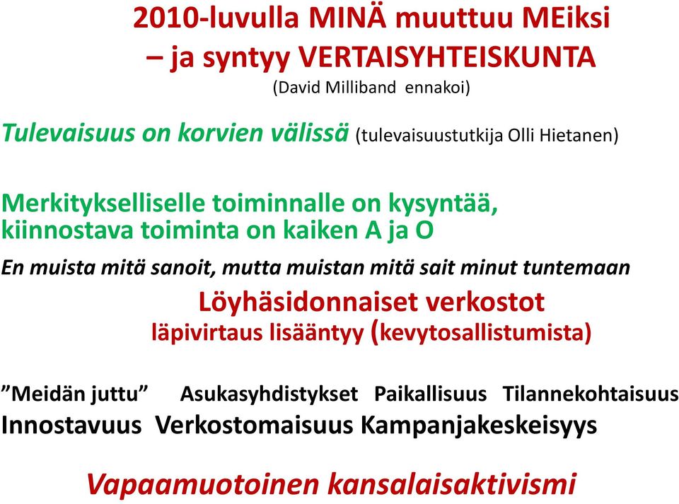 mitä sanoit, mutta muistan mitä sait minut tuntemaan Löyhäsidonnaiset verkostot läpivirtaus lisääntyy (kevytosallistumista)