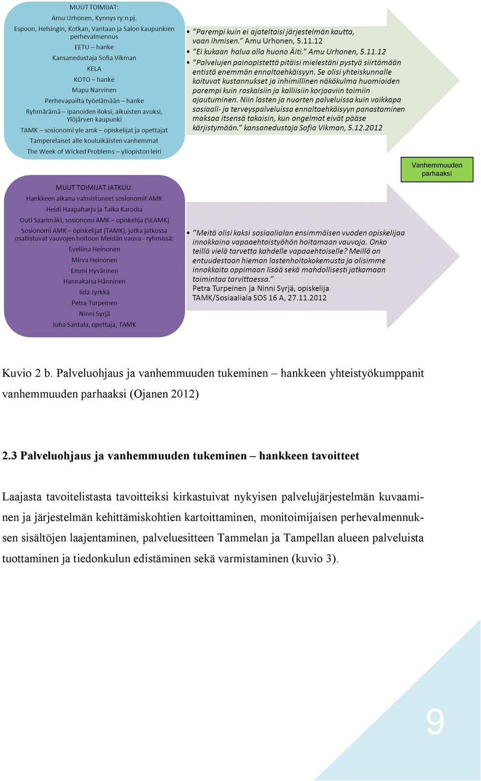 3 Palveluohjaus ja vanhemmuuden tukeminen hankkeen tavoitteet Laajasta tavoitelistasta tavoitteiksi kirkastuivat nykyisen