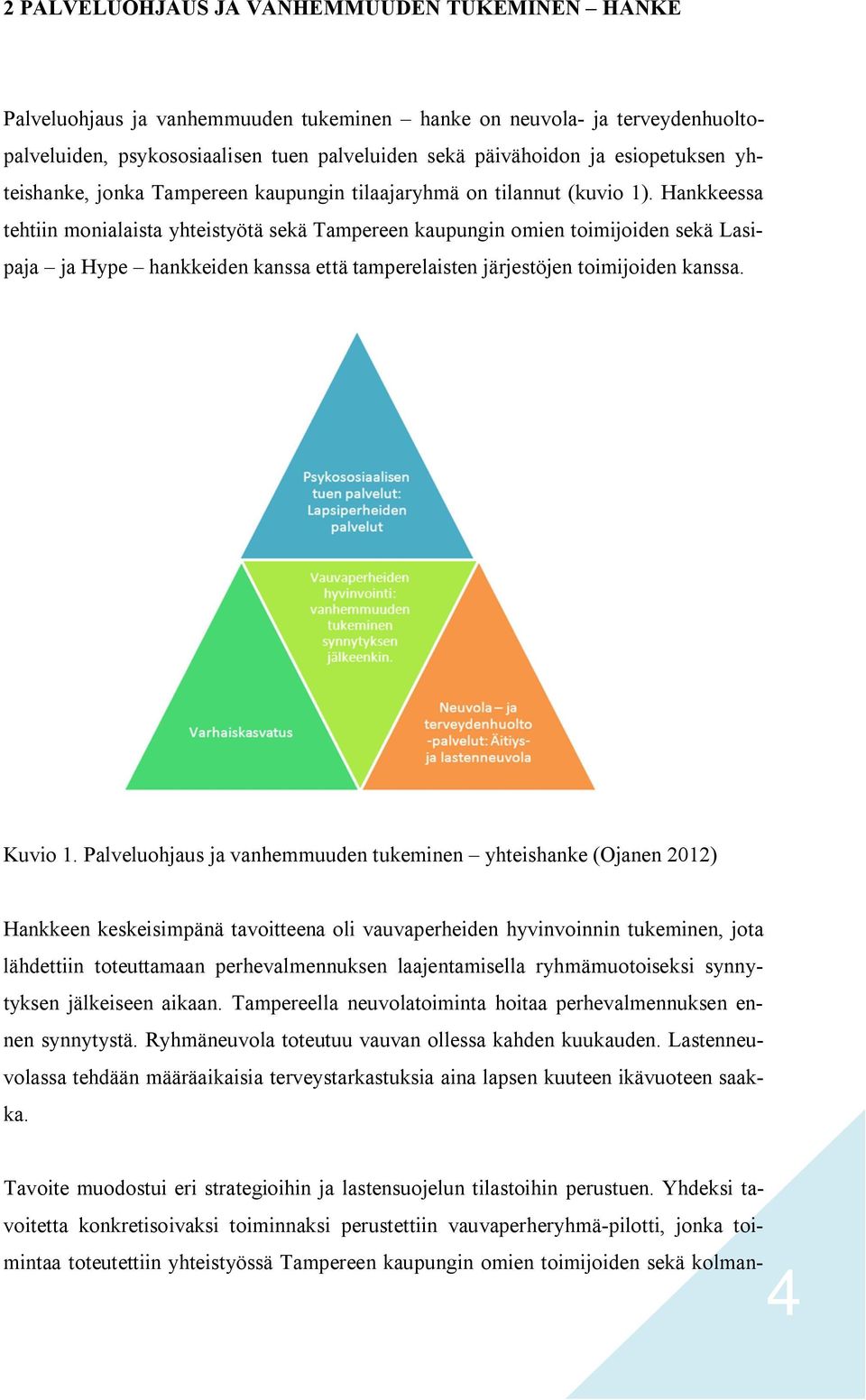 Hankkeessa tehtiin monialaista yhteistyötä sekä Tampereen kaupungin omien toimijoiden sekä Lasipaja ja Hype hankkeiden kanssa että tamperelaisten järjestöjen toimijoiden kanssa. Kuvio 1.