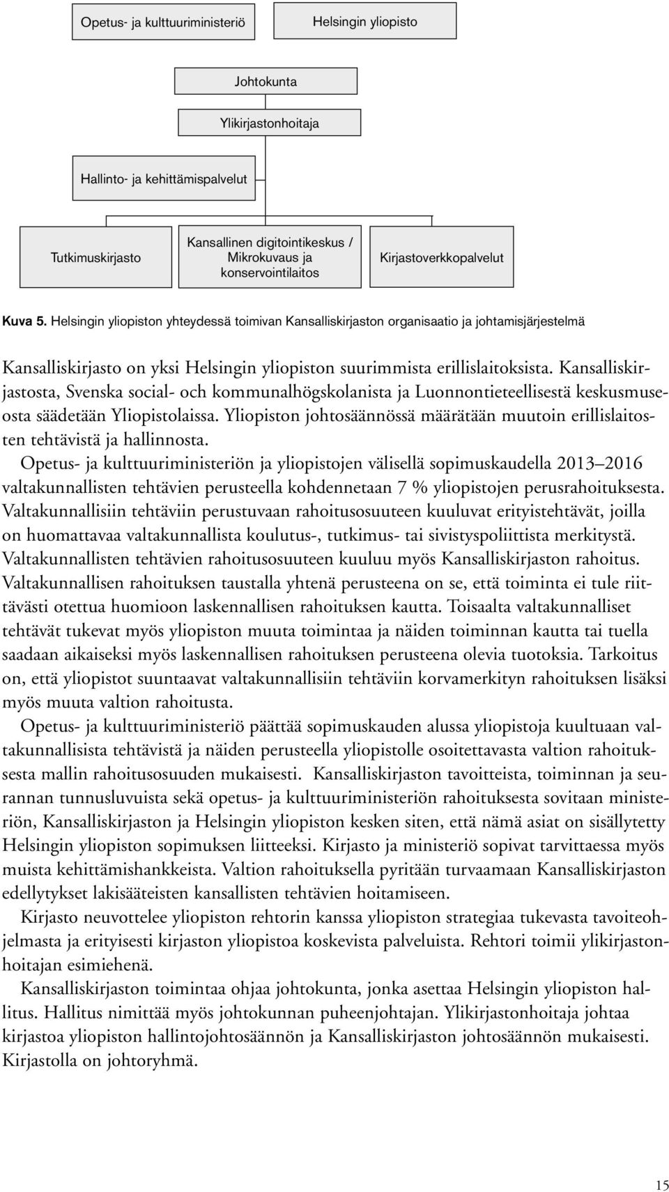 Helsingin yliopiston yhteydessä toimivan Kansalliskirjaston organisaatio ja johtamisjärjestelmä Kansalliskirjasto on yksi Helsingin yliopiston suurimmista erillislaitoksista.