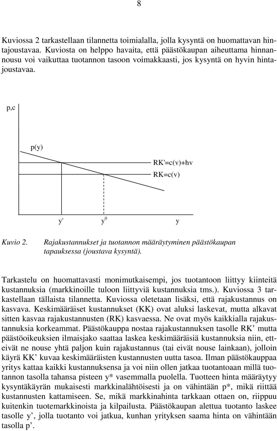 Rajakustannukset ja tuotannon määräytyminen päästökaupan tapauksessa (joustava kysyntä).