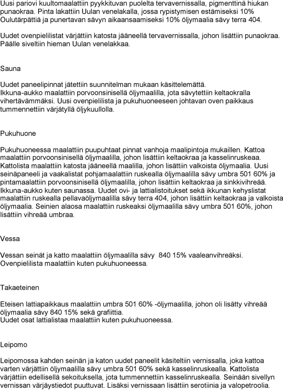 Uudet ovenpielilistat värjättiin katosta jääneellä tervavernissalla, johon lisättiin punaokraa. Päälle siveltiin hieman Uulan venelakkaa.