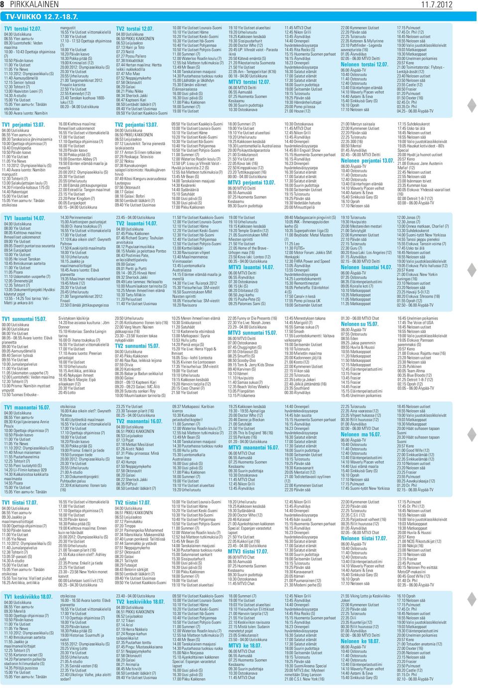 00 Avara luonto: Namibin TV1 perjantai 13.07. 06.55 Ylen aamu-tv 09.30 Tanskalaisia järvimaisemia 10.00 Opettaja ohjaimissa (7) 10.40 Ensyklopedia 10.50 Päivän kasvo 11.05 Yle News 11.