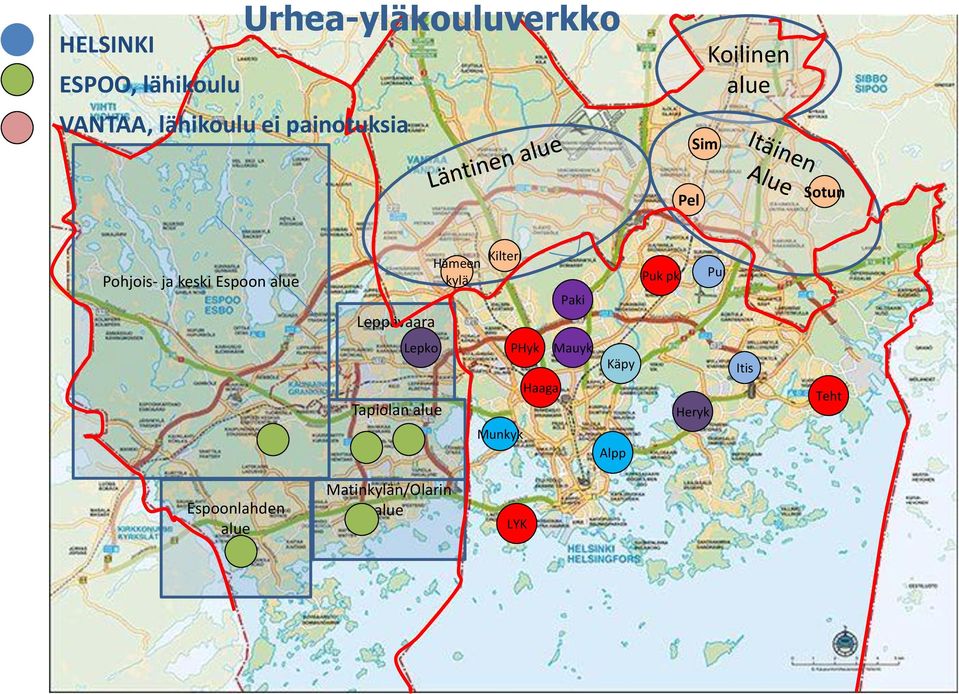 alue Leppävaara Hämeen kylä Kilteri Paki Puk pk Pui Lepko Tapiolan alue