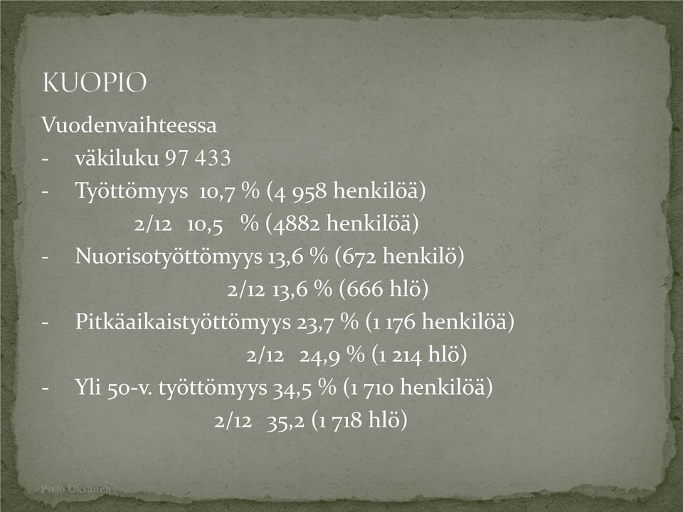 (666 hlö) - Pitkäaikaistyöttömyys 23,7 % (1 176 henkilöä) 2/12 24,9 % (1 214