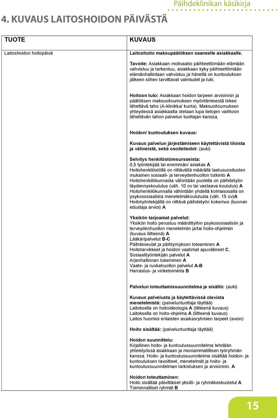 ja tuki. Hoitoon tulo: Asiakkaan hoidon tarpeen arvioinnin ja päätöksen maksusitoumuksen myöntämisestä tekee lähettävä taho (A-klinikka/ kunta).