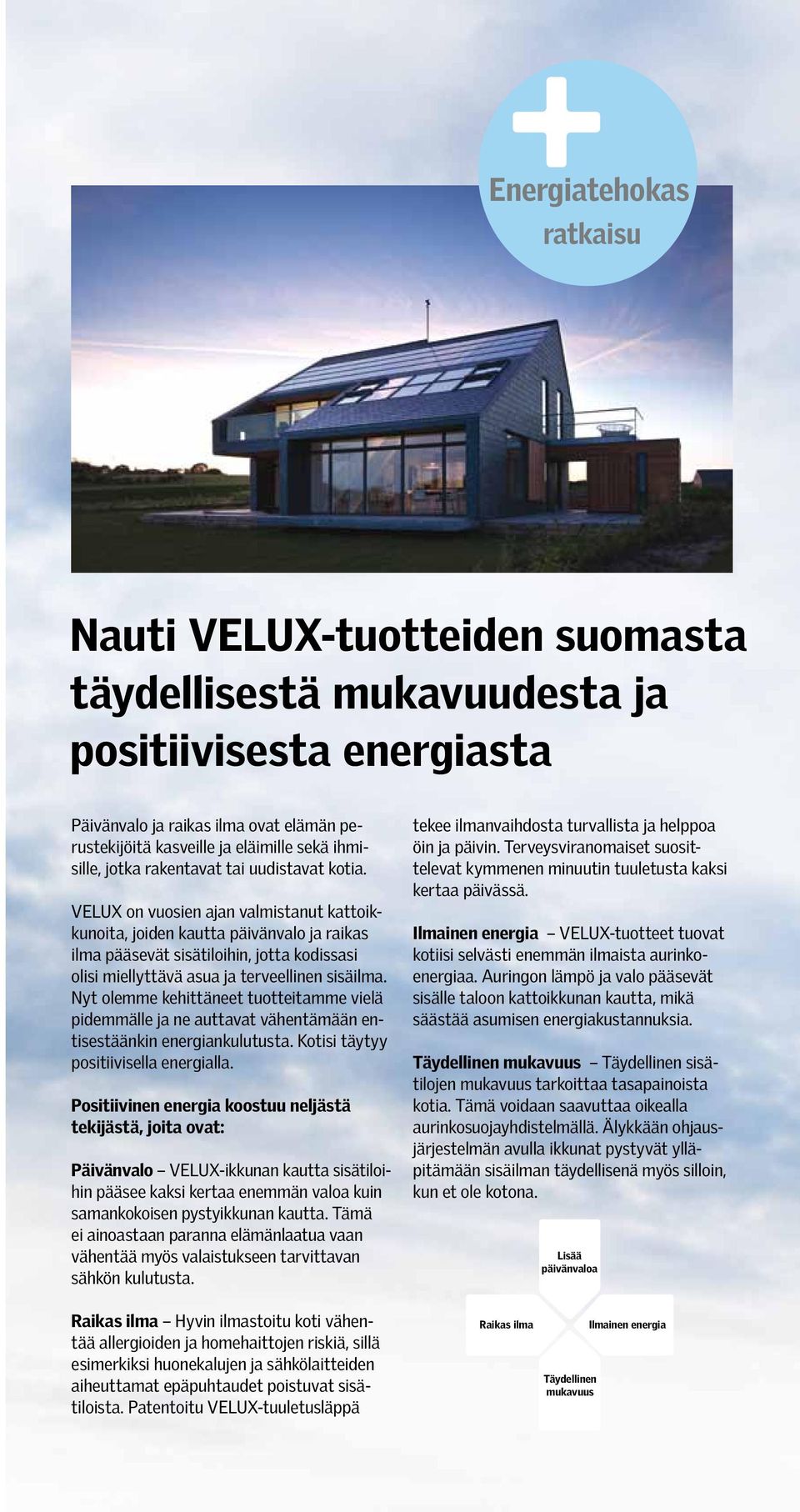 VELUX on vuosien ajan valmistanut kattoikkunoita, joiden kautta päivänvalo ja raikas ilma pääsevät sisätiloihin, jotta kodissasi olisi miellyttävä asua ja terveellinen sisäilma.