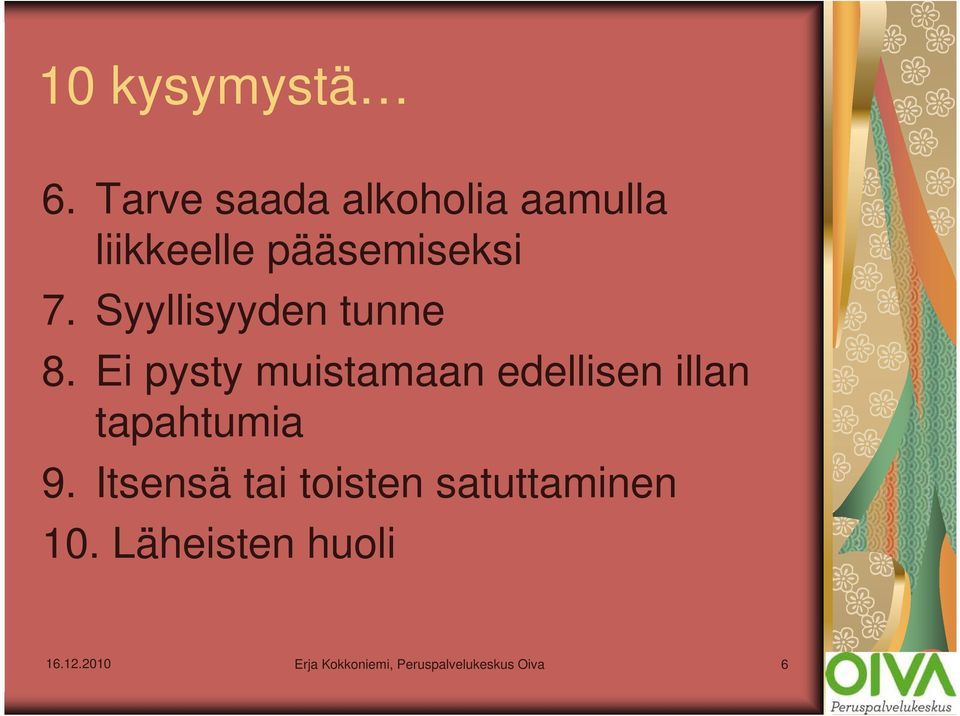 pääsemiseksi 7. Syyllisyyden tunne 8.