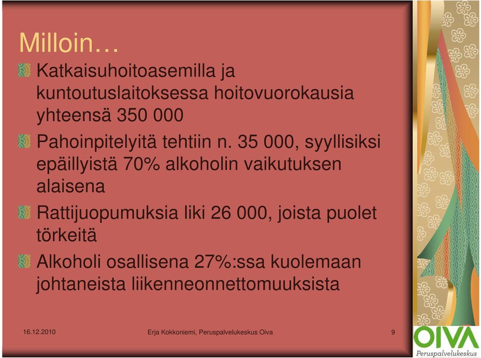 35 000, syyllisiksi epäillyistä 70% alkoholin vaikutuksen alaisena