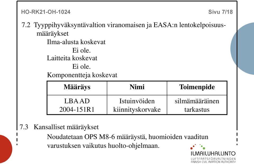 ole. Laitteita koskevat Ei ole.