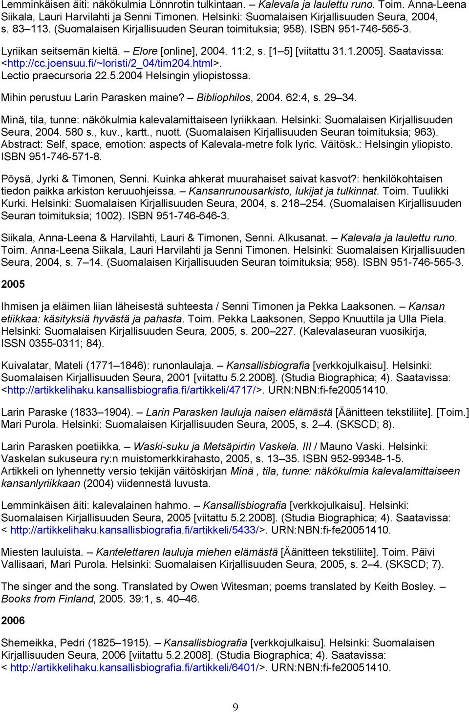 fi/~loristi/2_04/tim204.html>. Lectio praecursoria 22.5.2004 Helsingin yliopistossa. Mihin perustuu Larin Parasken maine? Bibliophilos, 2004. 62:4, s. 29 34.