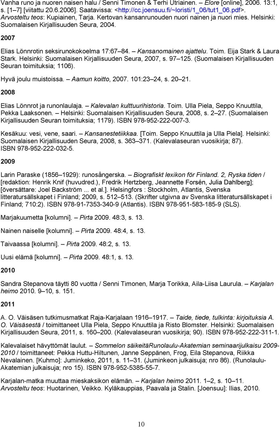 Kansanomainen ajattelu. Toim. Eija Stark & Laura Stark. Helsinki: Suomalaisen Kirjallisuuden Seura, 2007, s. 97 125. (Suomalaisen Kirjallisuuden Seuran toimituksia; 1106). Hyvä joulu muistoissa.