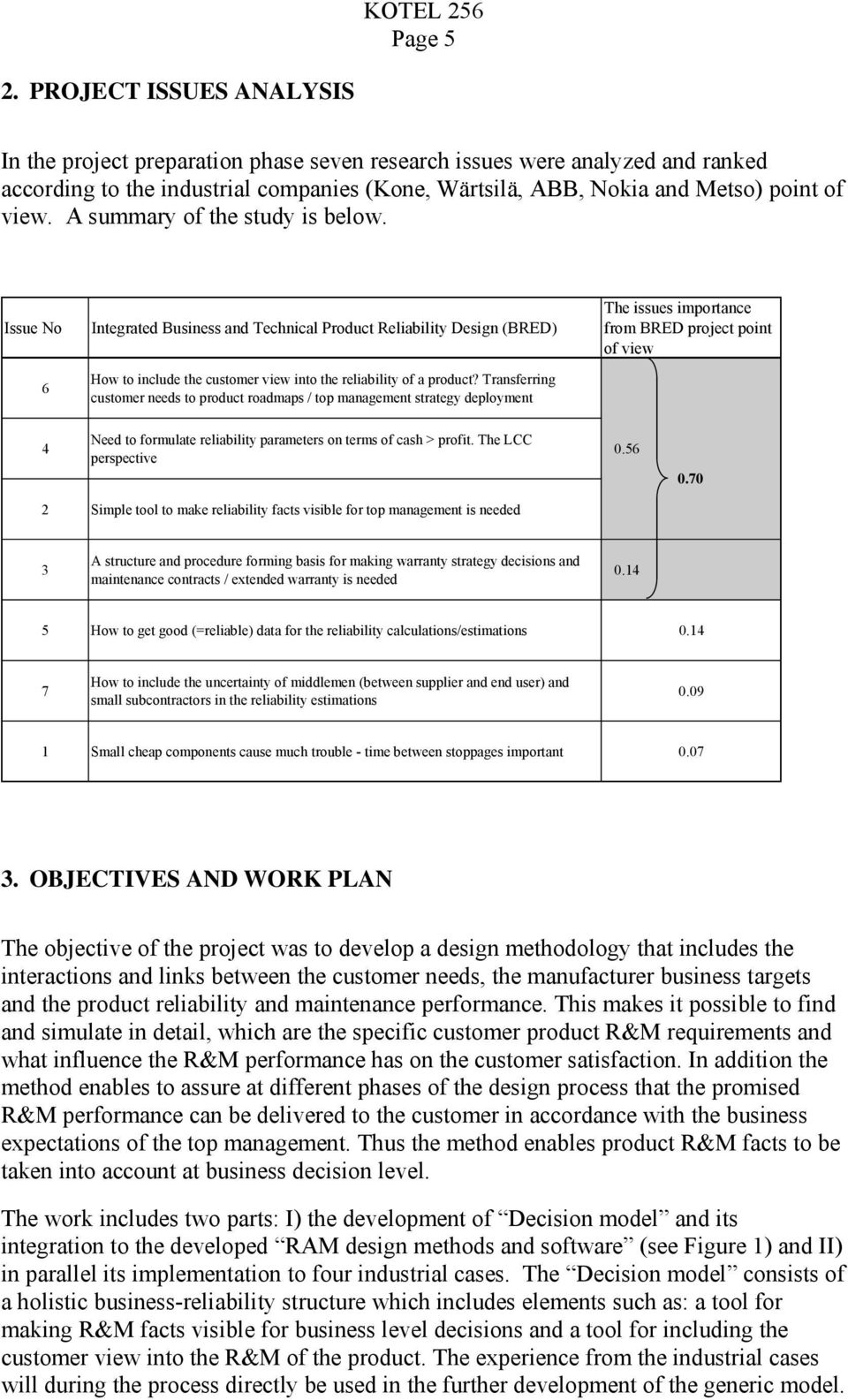 A summary of the study is below. Issue No 6 Integrated Business and Technical Product Reliability Design (BRED) How to include the customer view into the reliability of a product?