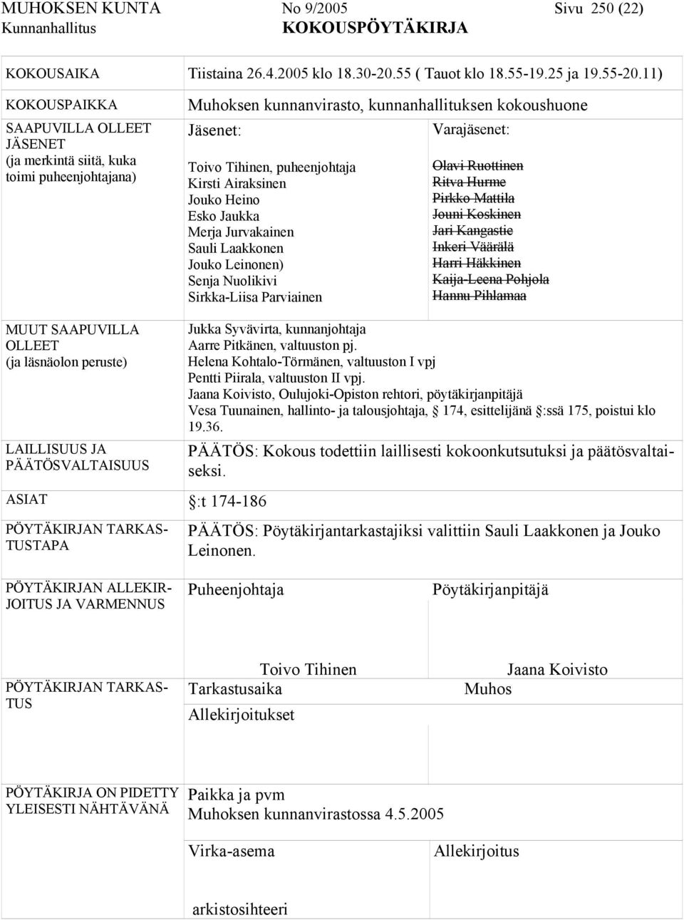 Kirsti Airaksinen Jouko Heino Esko Jaukka Merja Jurvakainen Sauli Laakkonen Jouko Leinonen) Senja Nuolikivi Sirkka-Liisa Parviainen Olavi Ruottinen Ritva Hurme Pirkko Mattila Jouni Koskinen Jari