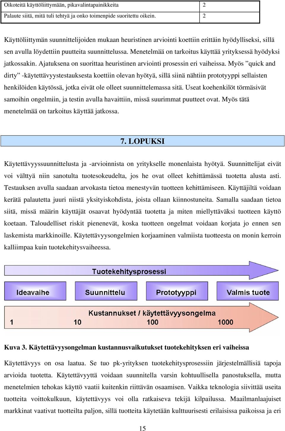 Menetelmää on tarkoitus käyttää yrityksessä hyödyksi jatkossakin. Ajatuksena on suorittaa heuristinen arviointi prosessin eri vaiheissa.