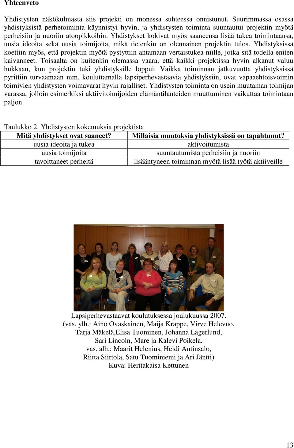 Yhdistykset kokivat myös saaneensa lisää tukea toimintaansa, uusia ideoita sekä uusia toimijoita, mikä tietenkin on olennainen projektin tulos.