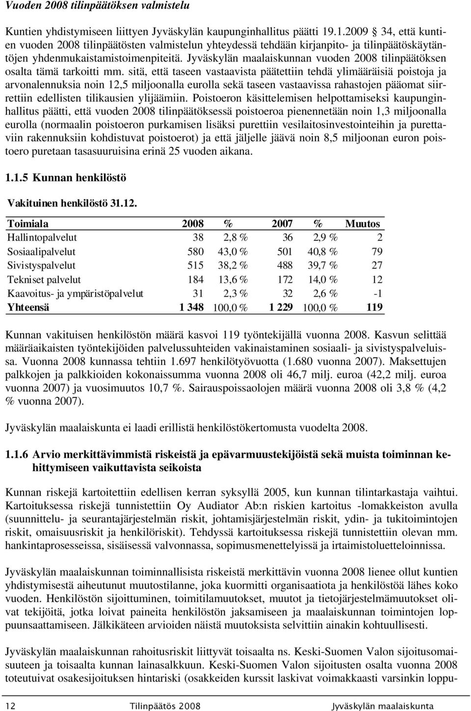 Jyväskylän maalaiskunnan vuoden 2008 tilinpäätöksen osalta tämä tarkoitti mm.