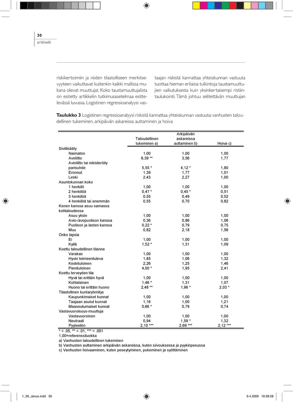 Logistinen regressioanalyysi vastaajan riskistä kannattaa yhteiskunnan vastuuta tuottaa hieman erilaisia tulkintoja taustamuuttujien vaikutuksesta kuin yksinkertaisempi ristiintaulukointi.